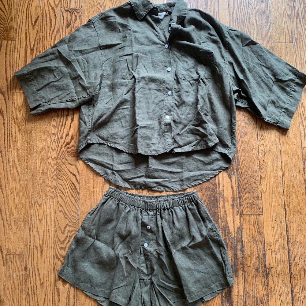 DEIJI STUDIOS LINEN SHORT SET 03 GREEN